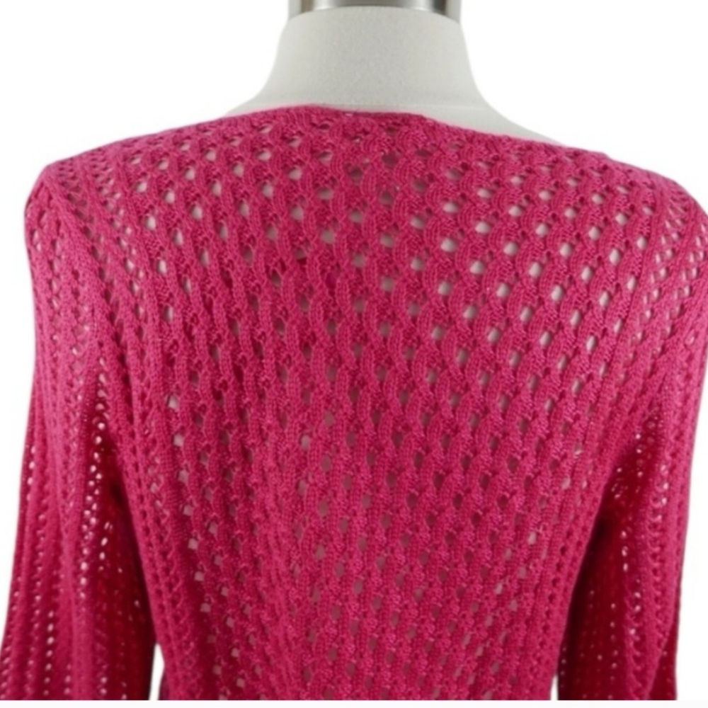 Chico's Crochet Open Knit Pink Sweater Size M - Picture 6 of 7